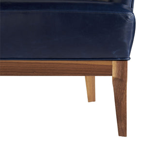 Laurette Chair Indigo Leather Armchair with Beveled Walnut Base