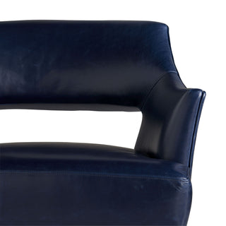 Laurette Chair Indigo Leather Armchair with Beveled Walnut Base