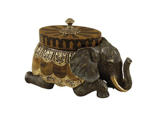 Maitland Smith Kneeling Elephant Box - Dark Bronze with Verdigris Finish and Penshell Inlay