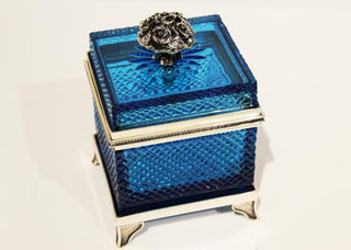 Maitland Smith Pelagic Box - Blue Crystal with Silver-Finished Brass Details