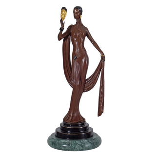 BRONZE ART DECO LADY WHITE/PINK