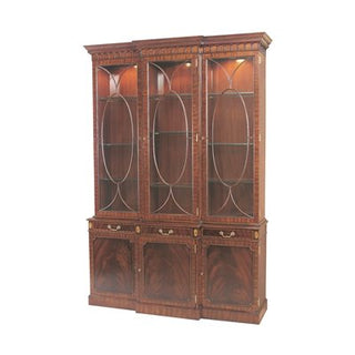 LIGHT CROTCH MAHOGANY LIGHTED BREAKFRONT CHINA CABINET