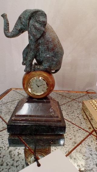 Maitland Smith VERDIGRIS BRASS ELEPHANT TABLE TOP CLOCK-8139-13