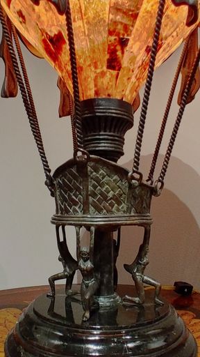 Maitland Smith Balloon Lamp - Penshell Crackle with Verdigris Bronze Patina and Green Marble Base