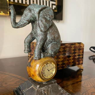 Maitland Smith VERDIGRIS BRASS ELEPHANT TABLE TOP CLOCK-8139-13