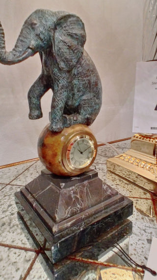 Maitland Smith VERDIGRIS BRASS ELEPHANT TABLE TOP CLOCK-8139-13