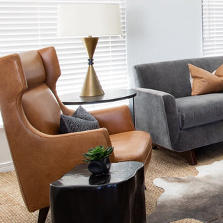 Vincent Sofa Butterscotch Leather Sofa with Dark Walnut Legs