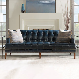 Maitland Smith Edgefield Sofa – Briston Indigo Leather Upholstery with Tack Accents, 83" x 34" x 33"