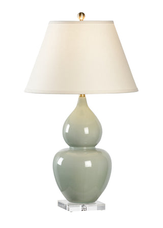 Fulton Vase Lamp - Green or Cream Crackle Glaze, 31.5" Height, Double Gourd Ceramic Design, Eggshell Linen Shade